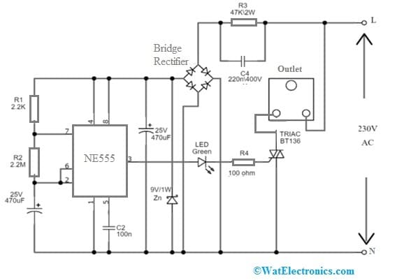 AC Power Electrical Outlet with NE555 Timer