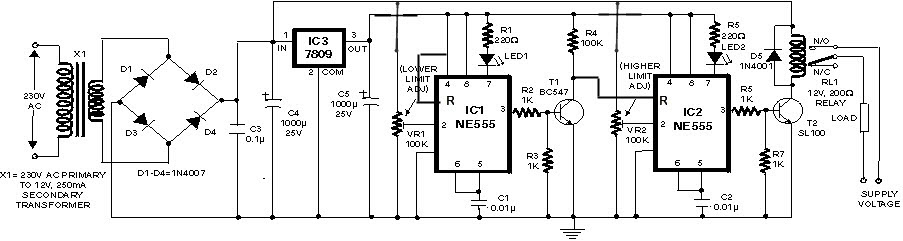 Circuit Diagram Operation of Over Voltage & Under Voltage Protection System Using Timer